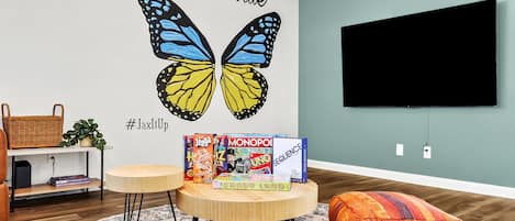 Enjoy board games - monopoly, jenga, candy land, sequence, cards and more.