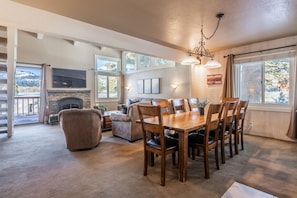 Tons of windows and natural light.  Dining area for 8.