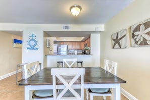 Dining area and snack bar looking into the kitchen