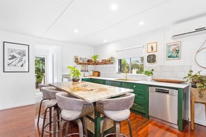 Upstairs kitchen, dishwasher, full size fridge