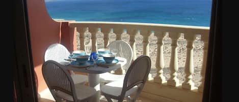 Dining on the private balcony with amazing ocean views.