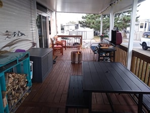 Expansive  covered deck. Approximately 10' X 30'