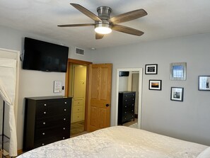 Master comes with full size mirror, TV, ceiling fan and private bathroom.