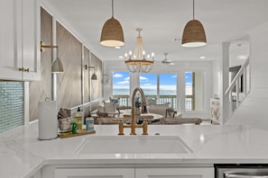 Beautiful kitchen with quartz counters and custom cabinets