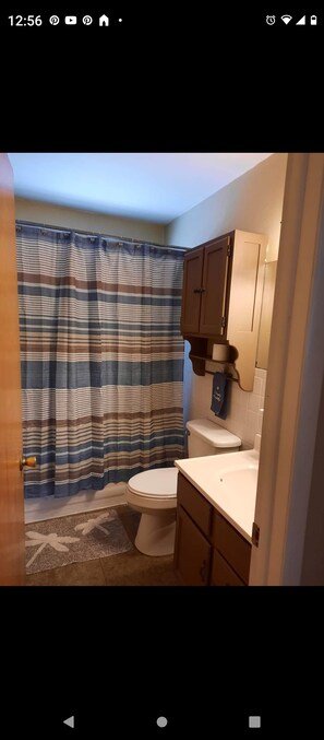 Bathroom with shower tub combo 