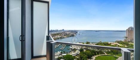 Balconies with stunning views of Biscayne Bay and Downtown Miami