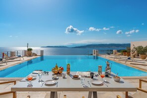 villa Thalia stands out on a hilltop looking out at the amazing panoramic view!