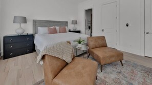 One of two master suites with en suite bathroom.  King bed.  Easily enough room to add blow up mattress if needed.