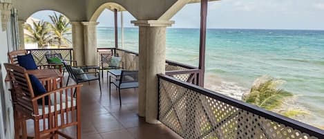 Large outside balcony with lots of ocean views. 