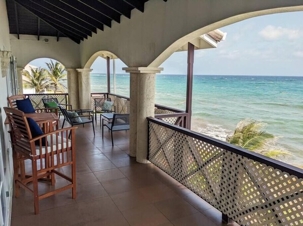 Large outside balcony with lots of ocean views. 