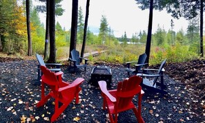 Backyard Fire Pit overlooking the lake and boardwalk.  