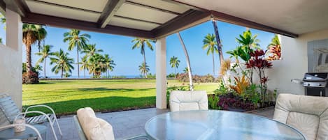 Large private lanai with ocean views