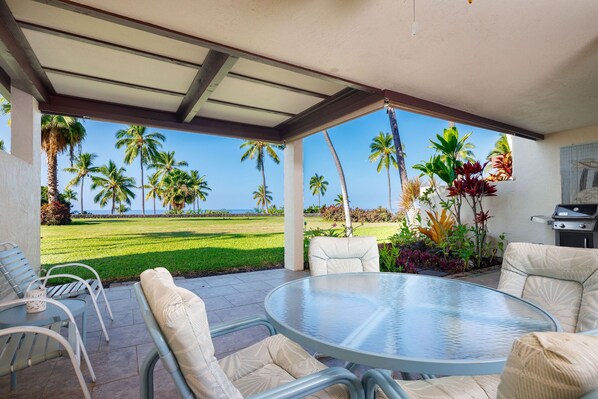 Large private lanai with ocean views