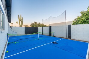 The Pickle ball court is spacious and offers guests to play the popular sport!