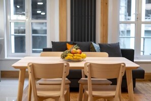 Dining table and chairs in the living area