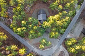 Aerial view of your peaceful getaway surrounded by nature.