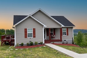 Front view of the house. The entire left side is the guest quarters.