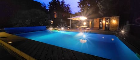 outdoor pool at night