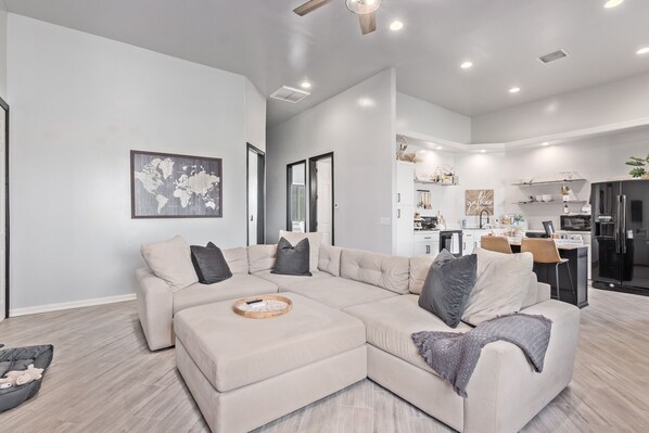 Enjoy a movie on our plush sectional sofa.  Great for those afternoon naps!