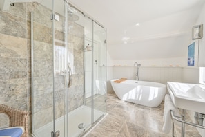 Large Rain water shower and large freestanding bath