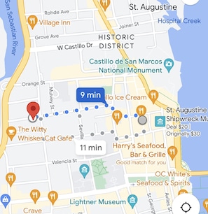 Less than half a mile stroll to the MIDDLE of the fun in St Augustine