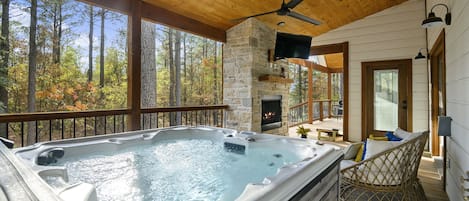 Large 4 person hot tub to relax in on the back deck.