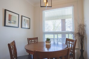 Expandable dinning table looking out to the park