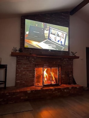 Fireplace with '87 inch tv