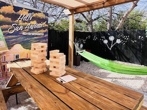 Backyard Patio | Play Jenga or Relax in Hammock