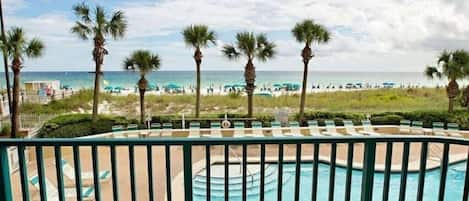 Beach & pool views from private balcony