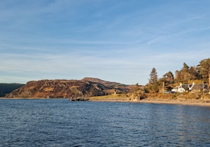 The view of Tigh na Creig from the end of the jetty.
