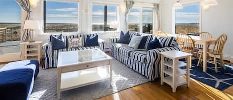 Lining room & dining room overlooking the dunes & Cape Cod Bay