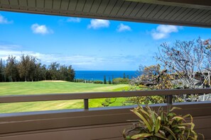 Shaded balcony with lush golf course views and fresh breezes. KRV-1223