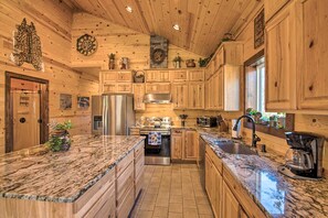 Kitchen | 1,400 Sq Ft | Single-Story Home | Wood-Burning Stove