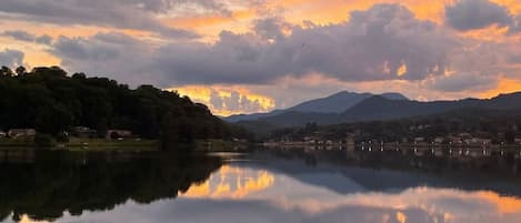 Sunset view of Lake Junaluska from the deck