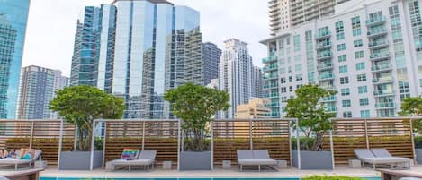 Our pool is a tranquil haven, offering a refreshing respite from the buzz of Brickell Bay.