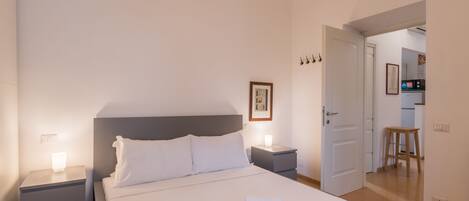 The bedroom, with a comfortable double bed.