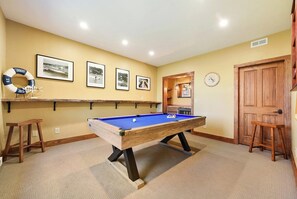 Billiards Room with fridge, bar and drink rail