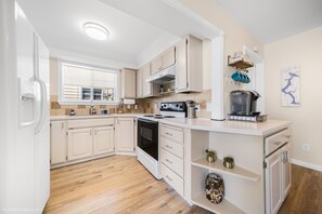 Fully stocked kitchen.