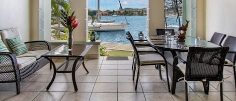 Patio off of the living room, great space to relax and take in the water views.