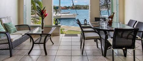 Patio off of the living room, great space to relax and take in the water views.