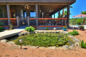 Main entrance by koi pond