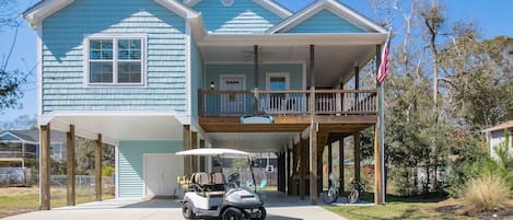 The Golf Cart is ready. Hop in & let's drive the short distance to the Beach Accesses!