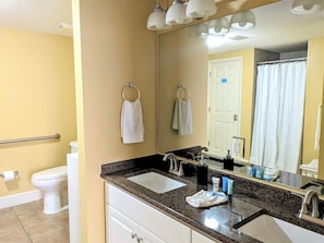 Granite countertop and double sink in master bath