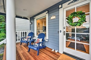 Welcoming porch with Adirondack chairs and cascades view!