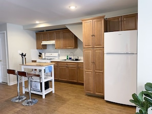 Kitchen recently renovated and is fully stocked :) Brand new fridge and counters