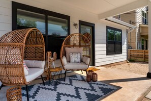 Egg chairs on front patio