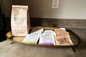 You'll get a coffee sample from a small coffee roaster just a few miles up the road from us.