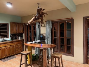 Kitchen area attached to living room 