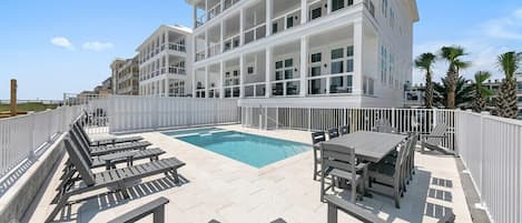 Private heated pool and hot tub